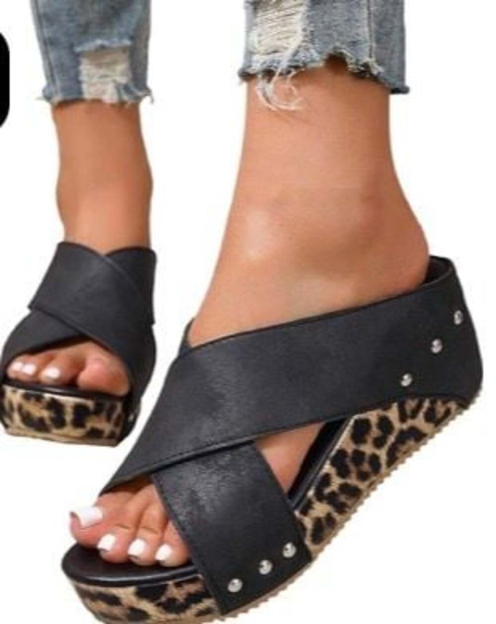 Women's Wedge Platform Sandals Leopard Print Open Toe